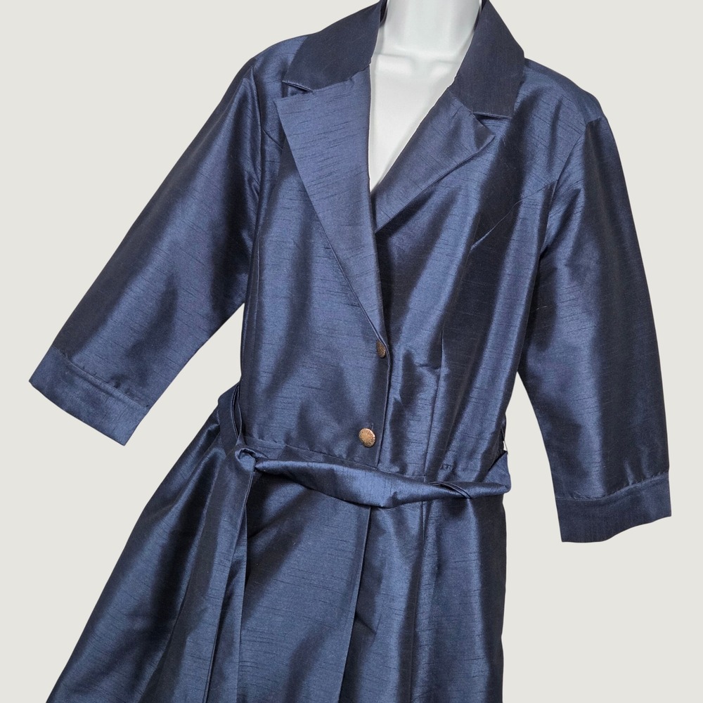 Wayward Fancies eShakti Women XL Dupioni Maxi Trench Wrap Dress Taffeta Navy